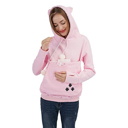 Unisex Big Pouch Hoodie Long Sleeve Fleece Pet Dog Holder Carrier Pullover Sweatshirt… - color: Pink, size: Large