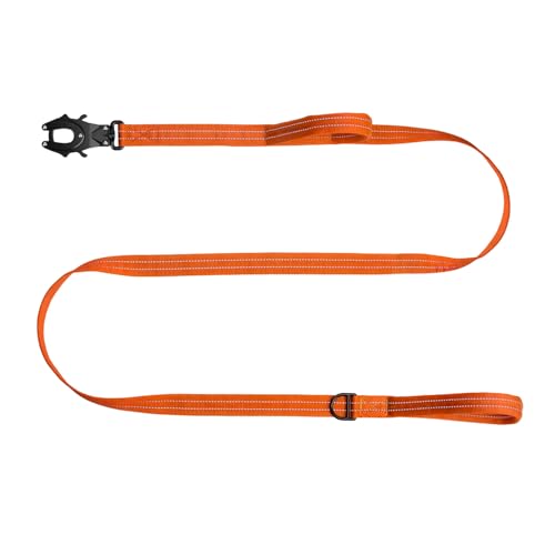 ICEFANG Relfective Dog Leash for Medium Large Dogs,K9 Training Walking Lead with Double Handle,Heavy Duty Auto-Lock Metal Clasp (6ft, Orange) - color: Orange, size: 6 ft (No bungee)