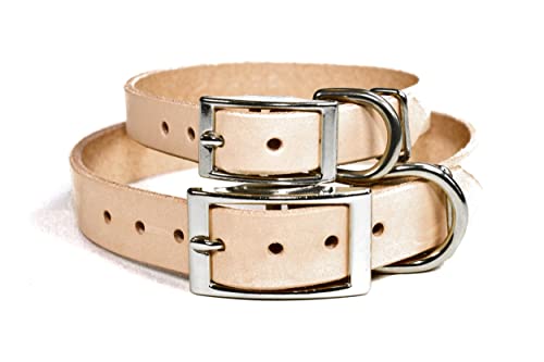 Handmade Studded Bridle Leather Dog Collar, Silver Tone Hardware and Stainless Steel Nameplate (Natural Beige) - color: Natural Beige