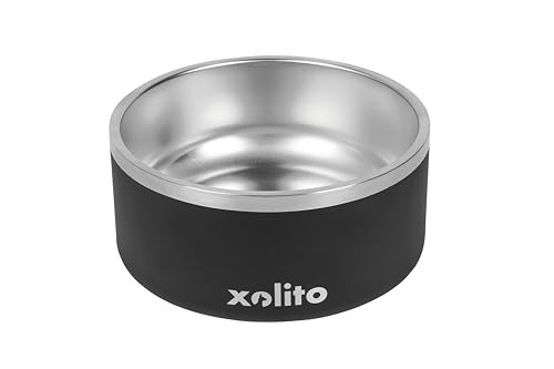Xolito Pets Stainless Steel Dog Bowl 64 oz - Non-Slip Insulated Water Bowl for Large Dogs - Heavy Duty Double Wall Metal Feeder for Food & Water, Dishwasher Safe (Black) - color: Black