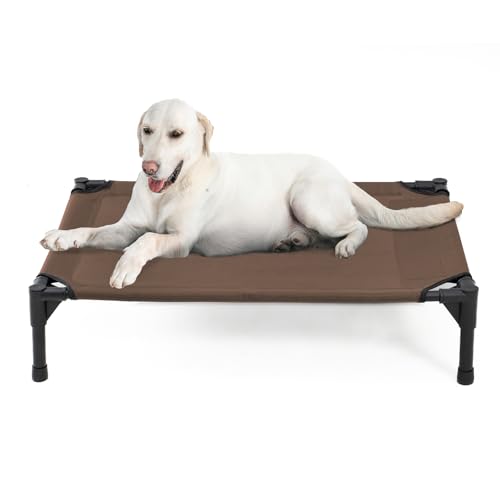 Garnpet Elevated Dog Bed for Large Dogs, Raised Dog Cot Fits Up to 120 LBs, Heavy Duty Pet Cots with Durable Supportive Teslin Recyclable Washable Mesh, Indoor & Outdoor Pet Bed, Brown - color: Brown, size: Large