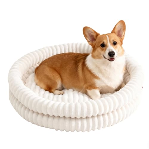 Small Dog Beds, Machine Washable Donut Large Cat Beds for Indoor Cats, Fluffy Round Pet Bed with Anti-Slip Bottom for Puppy and Kitten, White, 28"x28"x5" - color: White, size: 28”x28”x5”
