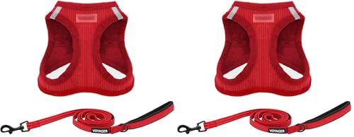 Voyager Step-in Plush Dog Harness – Soft Plush, Step in Vest Harness for Small and Medium Dogs by Best Pet Supplies - Red Corduroy (Leash Bundle), S (Chest: 14.5-16") (Pack of 2) - color: Harness Leash Set (Red Corduroy), size: S (Chest: 14.5 - 16") (Pack