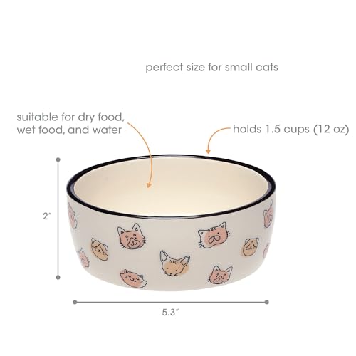 Pearhead Ceramic Cat Bowl, Holds 12 oz, Whisker-Friendly Pet Dish for Food and Water, Cute Cat Face Design - color: Blush Cat Faces, size: Single Bowl