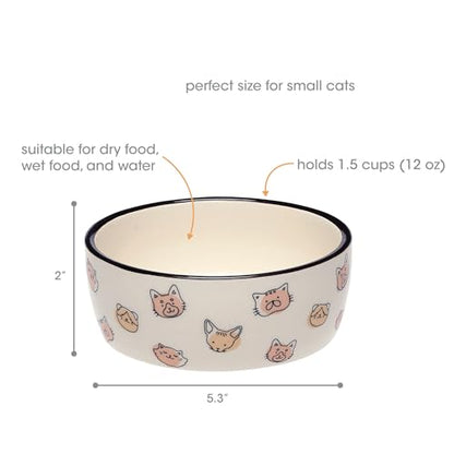 Pearhead Ceramic Cat Bowl, Holds 12 oz, Whisker-Friendly Pet Dish for Food and Water, Cute Cat Face Design - color: Blush Cat Faces, size: Single Bowl