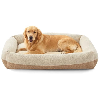 Washable Dog Bed Extra Large Sized Dogs, Washable Comfy Fluffy XL Dog Bed, Removable Zipper Cover Machine Wash, Durable Sleeping Pet Cuddler Bed with Anti-Slip Bottom, 42x30x8 in, Beige - color: Beige, size: XL(42''x30''x8'')