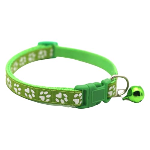 Breakaway Cat Collar with Bell, Safety Buckle Claw Print Design, Adjustable Lightweight Polyester Kitten Collar, Comfort Fit for Small Cats Indoor Outdoor Use (One Pack) (Green) - color: Green