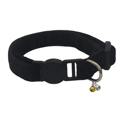 Breakaway Cat Collar with Bell, Lightweight Soft Cotton Collar, Adjustable Kitten Collars with Safety Buckle, Quick Release, Pet Supplies Accessories, Black - color: Black