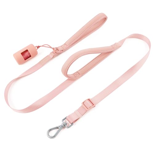 Dog Leash with Two Handles - Soft Padded Handles for Exact Control with Poop Bag Holder, Adjustable Length, Heavy Duty Lead for Medium and Large Dogs (Gossamer Pink, L|5.2 ft-6 ft) - color: Gossamer Pink, size: L