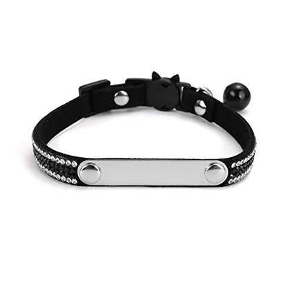 Mogoko Personalized Breakaway Cat Diamond Collar, Customized Bling Kitten Pet Collar with Engraved ID Name Plate and Bell(Black - color: Black