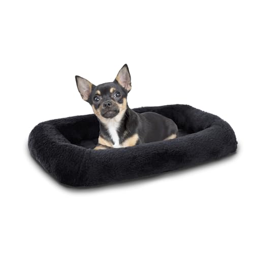 Bolster Dog Bed for Extra Small Dogs 16''x12'', Soft Warm Foam Pet Sofa Bed, Machine Washable Pet Cat Crate Mat for Toy Breeds, Black - color: Black, size: XS:16x12x2 IN