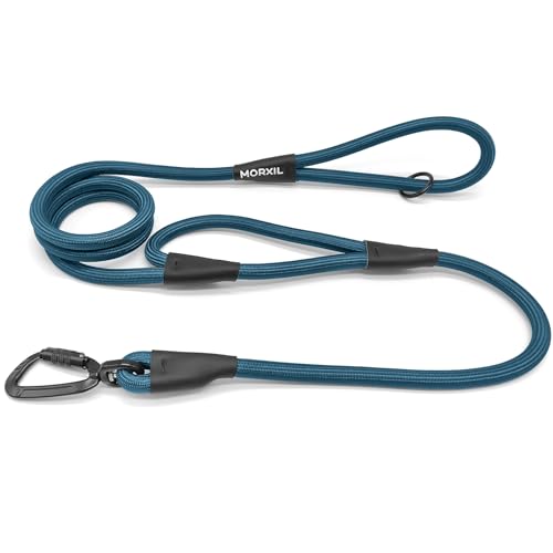 Rope Dog Leash with Two Handles, 6 Foot Heavy Duty Dog Leash with Aviation Aluminum Auto Locking Carabiner, Strong Nylon Pet Lead for Small, Medium, Large Dogs (Navy Blue, 6FT-Two Handle) - color: Navy Blue, size: 6 Foot Two Handle