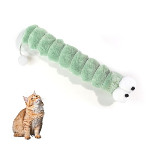 Andiker Catnip Toys for Cats, Cute Caterpillar Design Cat Pillar with Pompom Ball Cat Kicker Toy Containing Catnip Silvervine Galls Fruit Interactive Cat Toys for Indoor Cats (Green) - color: Green