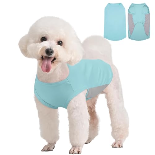 Kuoser Dog Cooling Shirt, Sun Protection Puppy T-Shirts, Quick Dry Dog Summer Clothes for Small Dogs Boy Girl Blue XS - color: Blue, size: Xs