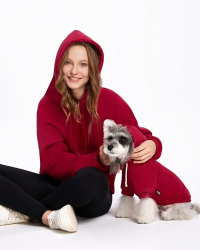 XPUDAC Matching Hoodie for Dogs and Humans Fleece Sweatshirt Soft Warm Pet Hoodie Sweater for Large Small Medium Dog and Owner Matching Clothes Cold Weather, Red, X-Small - color: Red-only for pet, size: X-Small