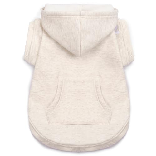 Dog Hoodie Fleece, Cat Sweater Warm with Pocket - Soft Clothes for Daily Wear, Basic Hooded Sweatshirts, Winter Coat Clothing, Comfort Tee Shirt Fit for All Breeds Pet - Beige - M - color: Beige, size: M-(6~9lb) | Chest(~15.3")