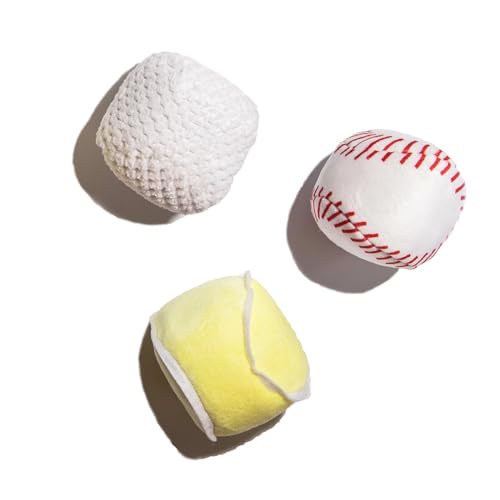 Glow Pups Dog Toys Plush Sports Balls with Squeakers, 3 Pack: Tennis, Baseball, and Golf Dog Toy, Interactive Hide and Seek Play, Durable Construction, 3" Size, Fun Ball Fetch Toy - style: 3 Pack: Tennis, Baseball and Golf Plush Dog Toys
