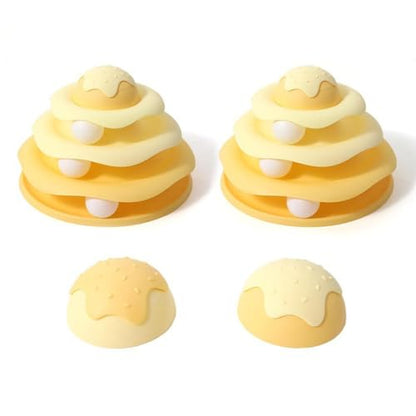 Cat Ball Track Toy, Cat Ball Tower, Multi-Level Design Cat Ball Track Toy, 3 in 1 Automatic Interactive Kitten Toy, Easy to Disassemble, Easy to Clean, Meet Your Cat's Exercise Needs (Yellow) - color: Yellow