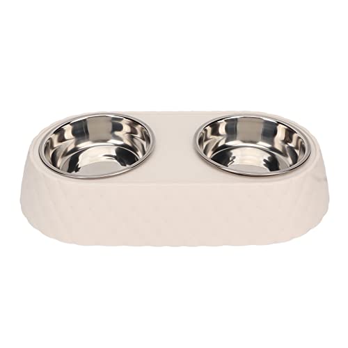 Generic Durable Stainless Steel Double Pet Feeding Bowls, Non Slip Mats Prevent Slip, Safe Material for Small to Medium Dogs Cats (Beige) - color: Beige