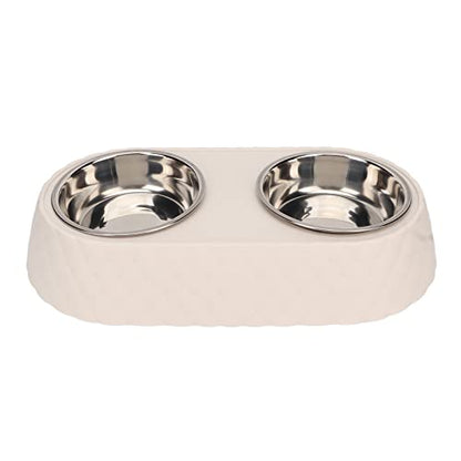 Generic Durable Stainless Steel Double Pet Feeding Bowls, Non Slip Mats Prevent Slip, Safe Material for Small to Medium Dogs Cats (Beige) - color: Beige