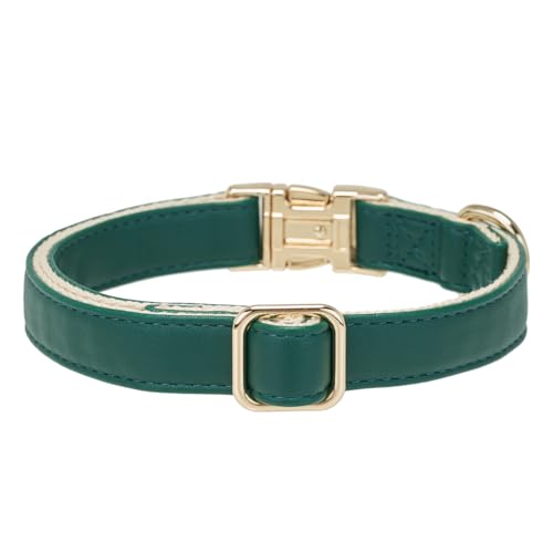 Soft Classic Leather Dog Collar Heavy Duty Padded Collars with Metal Buckle for Puppy Small Medium Dogs (Dark Green,S) - color: Dark Green, size: Small