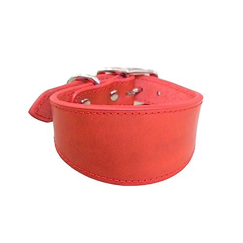 Wide Padded Dogs Collar Genuine Leathers Puppy Collars for Lurchers Italian Greyhounds Comfortable Pet Dogs Accessories - color: Red, size: 35cm