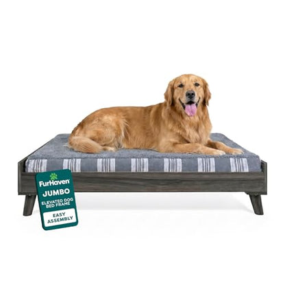 Furhaven (Old Version) Elevated Dog Bed Frame for 44" x 35" XL Dog Beds, Easy Assembly - Mid-Century Modern Bed Frame - Gray Wash, Jumbo/XL - color: Veneer Gray Wash, size: 44" X 35"