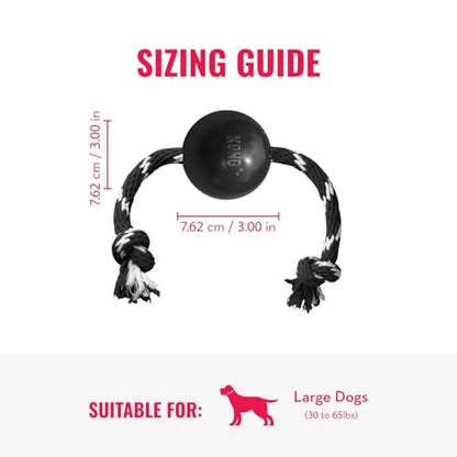 KONG Extreme Ball with Rope - Dog Fetch Toy with Rope for Easy Throwing - Durable Dog Ball Toy for Tug, Playtime & More s Most Durable Natural Rubber - Black - for Large Dogs