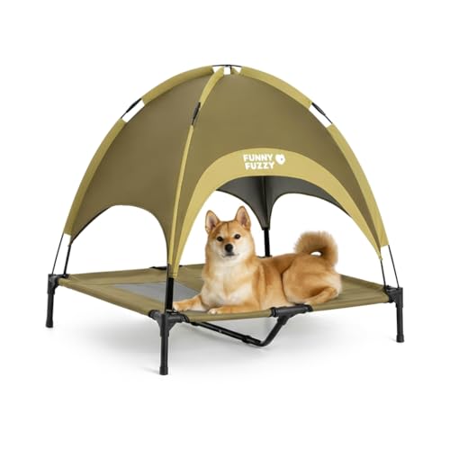 FUNNY FUZZY Elevated Dog Bed with Canopy for Large Dogs up to 120 lbs– Raised Dog Cot Bed with UV Shade,Waterproof,Breathable Mesh,Outdoor & Indoor Use,Portable,Green(36"×30"×7") - color: Green, size: Large