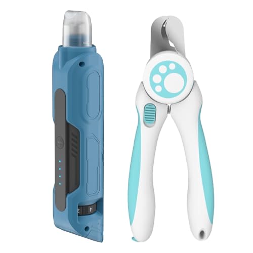 PAPIFFEED Dog Nail Grinder, Quiet 6-Speed Electric Nail Trimmer with Dual LED Light, Rechargeable for Small Medium Large Dogs, with Premium Nail Clipper (Sky Blue Set)