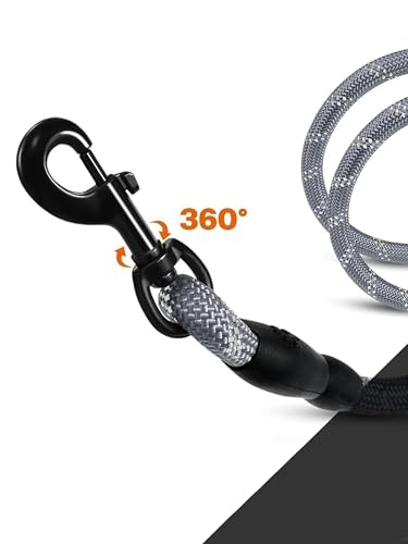 Rope Dog Leash 6 FT with Comfortable Padded Handle, Highly Reflective Threads Dog Leash for Medium Large Dogs, 1/2 inch, Grey - color: Grey