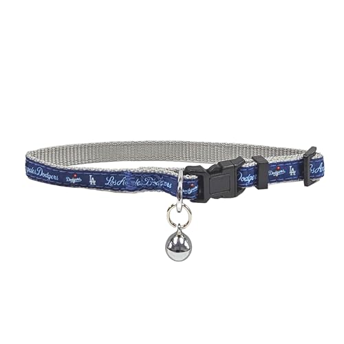 MLB CAT Collar Los Angeles Dodgers Satin Cat Collar Baseball Team Collar for Dogs & Cats. A Shiny & Colorful Cat Collar with Ringing Bell Pendant - color: Los Angeles Dodgers