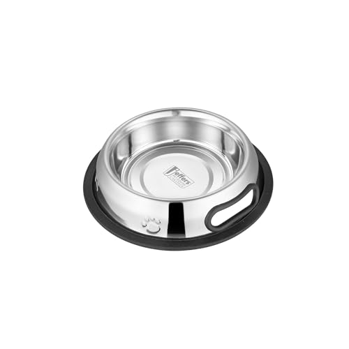 Jeffers Pet Embossed No Tip Anti-Skid Stainless Steel Pet Bowls for Dogs, Cats, Puppies, Kittens – Rubber Base, Food and Water Feeding Dish for Home, Travel, Camping, Kennels -24 oz (1.5 Pints) - size: 24 oz (1.5 Pints)