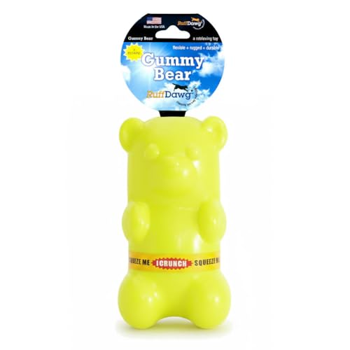 Ruff Dawg Gummy Bear Crunch Dog Toy – (1 pc) Assorted Colors – Loud Crinkle Rubber Fetch Toy with Treat Slot – Bouncy Ruff Flex Shell, Floats – Made in USA