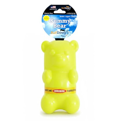 Ruff Dawg Gummy Bear Crunch Dog Toy – (1 pc) Assorted Colors – Loud Crinkle Rubber Fetch Toy with Treat Slot – Bouncy Ruff Flex Shell, Floats – Made in USA