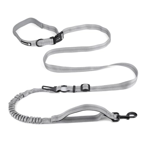 Heavy Duty Multifunctional Hands Free Dog Leash - Adjustable, Reflective Stitches, Car Safety Buckle, Waist Leash for Dog Walking, Running, Hiking - 5-7FT - color: Gray