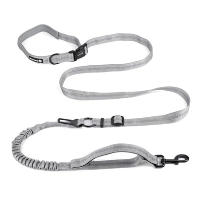 Heavy Duty Multifunctional Hands Free Dog Leash - Adjustable, Reflective Stitches, Car Safety Buckle, Waist Leash for Dog Walking, Running, Hiking - 5-7FT - color: Gray