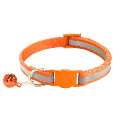 2 Pack Breakaway Cat Collars with Bells, Reflective Design and Claw Print Design, Safety Buckle Kitten Collars Adjustable from 7.5 to 12.5 Inches (Orange) - color: Orange