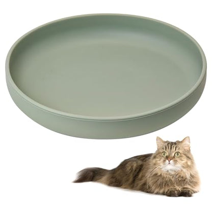 Silicone Cat Bowl Non-Slip Cat Food Plate Flat Dog Bowls with Suction Cup Shallow Puppy Food and Water Dish for Small and Medium Pets (Gray Green) - color: 1 Pcs - (Gray Green)