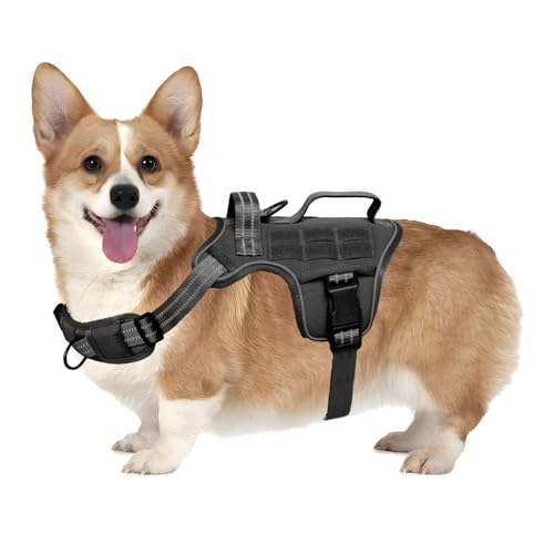 Small Dog Harness, Heavy Duty Tactical No Pull Dog Harness, No Choke, Easy On and Off Pet Vest with Molle System, Adjustable Reflective Dog Vest with Breathable Padded for Walking Hiking Training - color: Black, size: S(Neck:16-22",Chest:20-28"),18-35 lbs