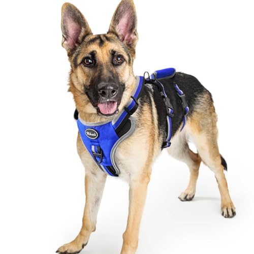 Escape Proof Dog Harness - No Pull Dog Harness with Handle, Soft Padded Reflective and Adjustable Full Body Pet Harness Vest for Medium Large Dogs Walking Hiking Training, Blue Large - color: Blue, size: Large