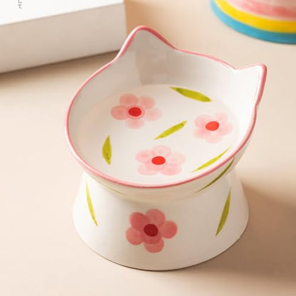 Ceramic Raised Cat Bowls, Anti Vomiting and Protect Pets' Spines for Indoor Cats Whisker Friendly Pet Feeder for Cats Puppies (Pink) - color: Pink