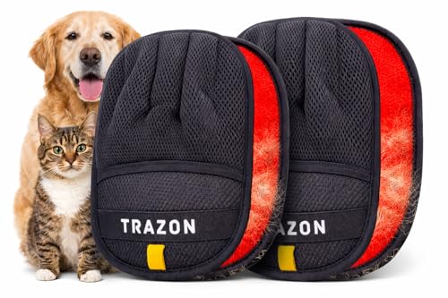 Trazon Pet Hair Removal Gloves 2 Pack – Electrostatic Pet Hair Removal Mitt for Cats & Dogs – Magic Brush Pet Hair Remover & Reusable Lint Brush Alternative for Couch, Furniture, Clothes & Car Seats