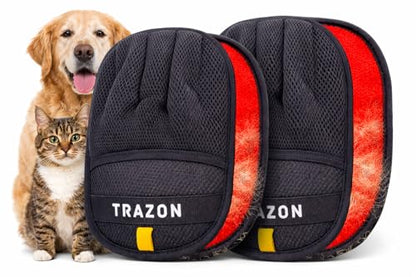 Trazon Pet Hair Removal Gloves 2 Pack – Electrostatic Pet Hair Removal Mitt for Cats & Dogs – Magic Brush Pet Hair Remover & Reusable Lint Brush Alternative for Couch, Furniture, Clothes & Car Seats