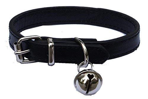 Lanyarco Black Leather Pet Collars for Cats,Baby Puppy Dog,Adjustable 8"-10.5" Kitten Collar with Bell - color: Black