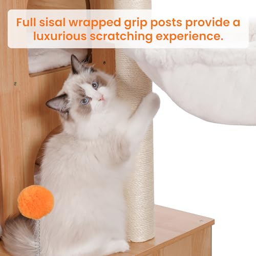 Heybly Cat Tree with Litter Box Enclosure for Indoor Big Cat, Cat Tower for Large Cats 20lbs Heavy Duty, Modern Cat Condo Furniture with Scratching Posts, Walnut HCT110WB - color: Walnut