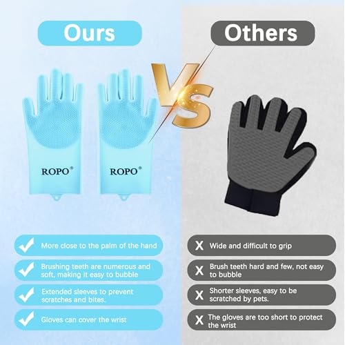 ROPO silicone gloves for pet grooming, multi-functional gloves for pet hair shedding, bathing, and massage (Blue) - color: Blue