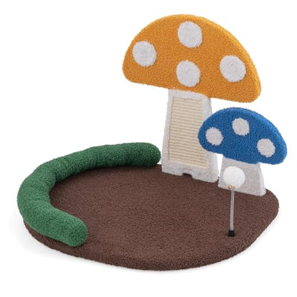 Tangkula Mushroom Cat Bed, Cat Claw Scratcher with Wide Large Platform, Sisal Scratching Panel, Spring Ball, PP Cotton Padded Headrest, Cat Tree House with Interactive Toys for Kittens - size: 17 Inch