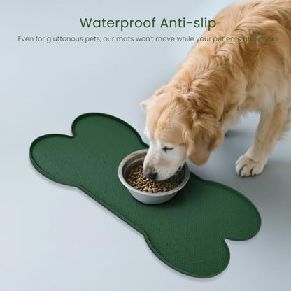 PWTAA Dog Food Mat Anti-Slip Silicone Dog Bowl Mat Thicker Pet Placemat Waterproof Cat Feeder Pad with Raised Edge Puppy Kitten Feeding Mats Suitable Small Medium-Sized Dogs Cats Eating Tray - color: Hunter Green, size: 25.6" x 13"
