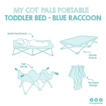 Regalo My Cot Pals Small Single Portable Toddler Bed, Raccoon, Blue, 48x24.5x9 Inch (Pack of 1) - color: Extra Long Blue